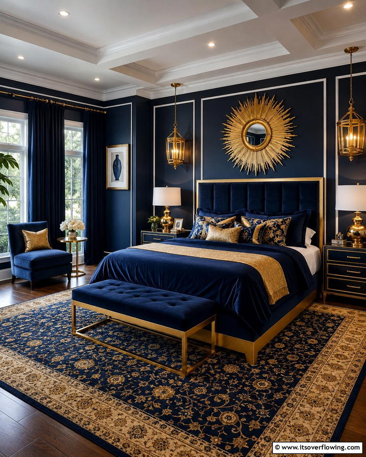 Navy and Gold - 25 Colorful Bedroom Ideas to Brighten Your Space