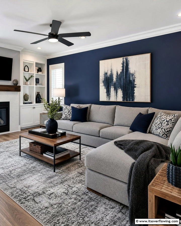 Navy and Gray Palette - 20 Navy Living Room Ideas for a Bold Statement