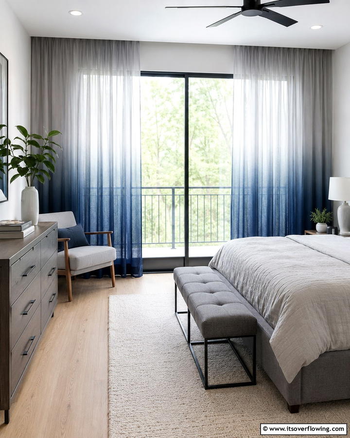 Navy and Grey Ombre Curtains - 25 Navy Blue and Grey Bedroom Ideas for Modern Style