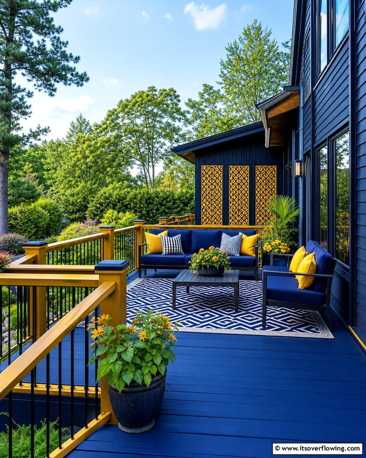 Navy and Mustard Brilliance - 30 Two-Tone Deck Color Schemes for Dynamic Outdoor Spaces