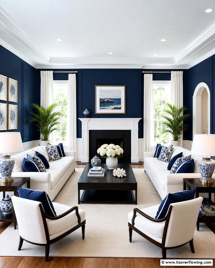 Navy and White Color Palette - 25 Ralph Lauren Living Room Ideas for Classic Elegance
