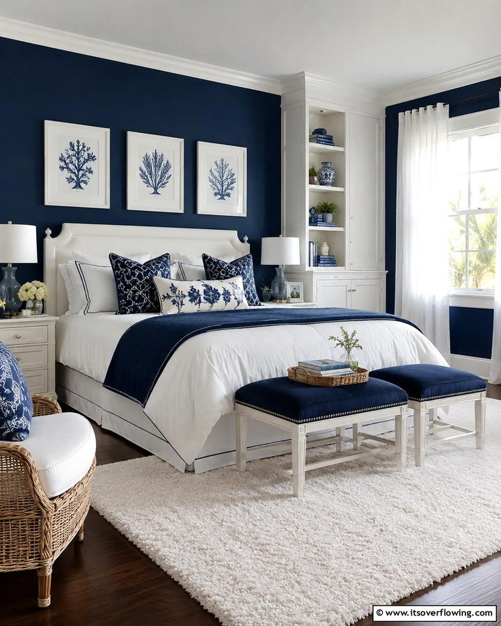 Navy and White Color Scheme - 25 Dark Blue Bedroom Ideas for Cozy Nights