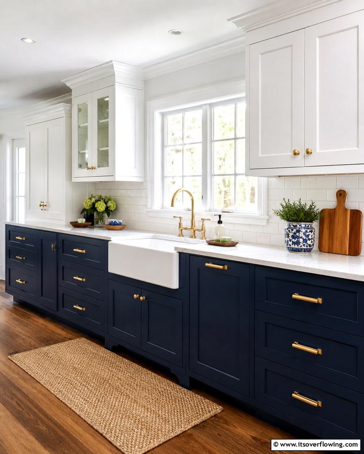 Navy and White Elegance - 25 Two-Tone Kitchen Cabinet Ideas for a Modern Look