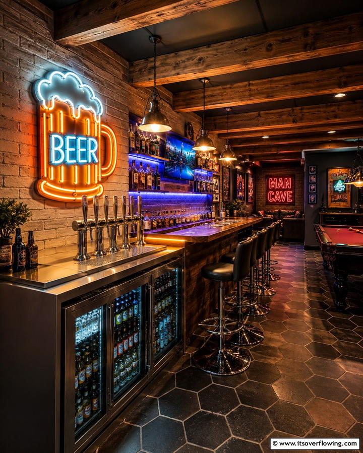 Neon Beer Sign - 20 Man Cave Sign Ideas for a Personalized Space
