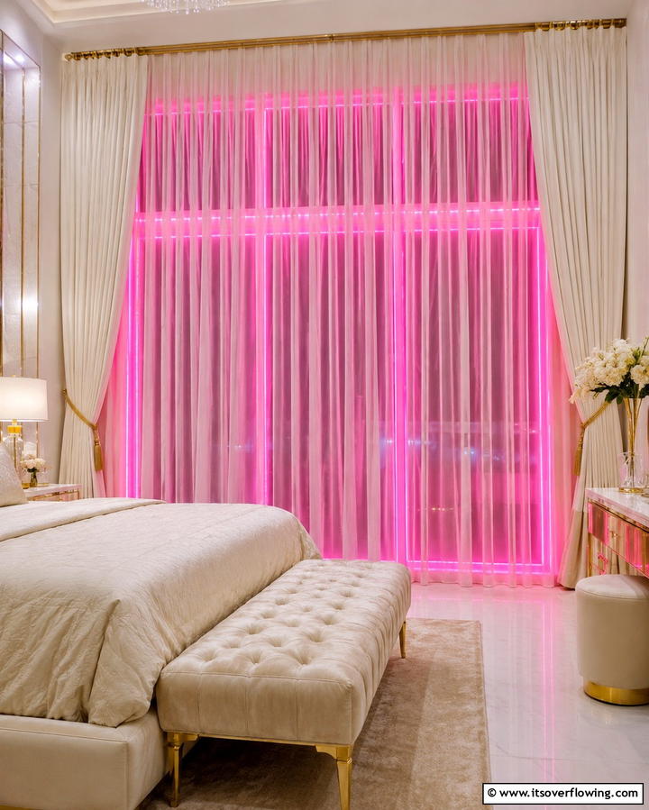 Neon Curtain Backdrops - 25 Neon Bedroom Ideas for a Bold and Vibrant Look