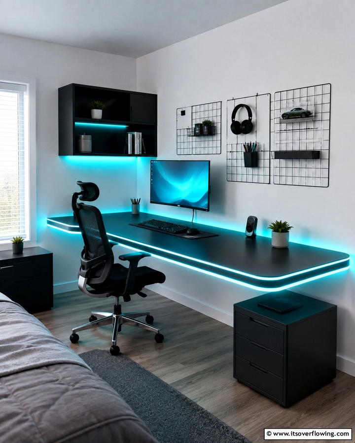Neon Desk Edging - 25 Neon Bedroom Ideas for a Bold and Vibrant Look