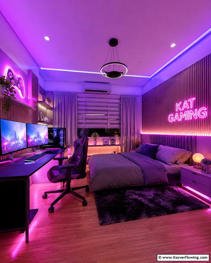 Neon Lighting Accents - 25 Gamer Girl Room Ideas for a Fun and Stylish Space