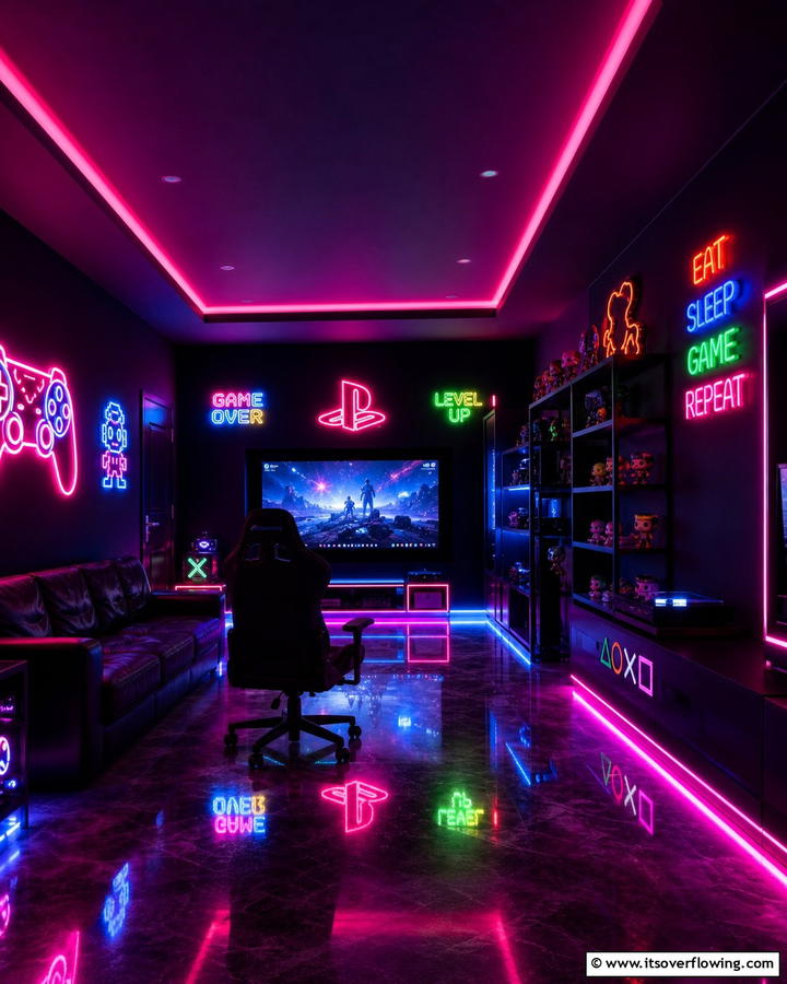 Neon Lighting Accents - 25 Exciting Arcade Room Ideas for Game Lovers