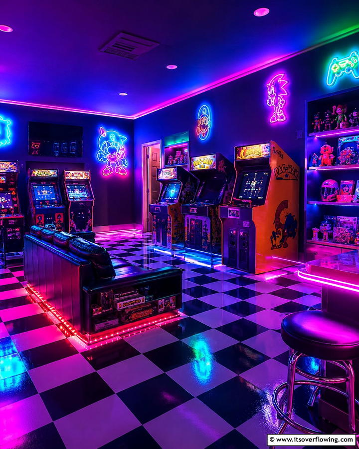 Neon Lighting for a Retro Vibe - 25 Exciting Arcade Room Ideas for Game Lovers