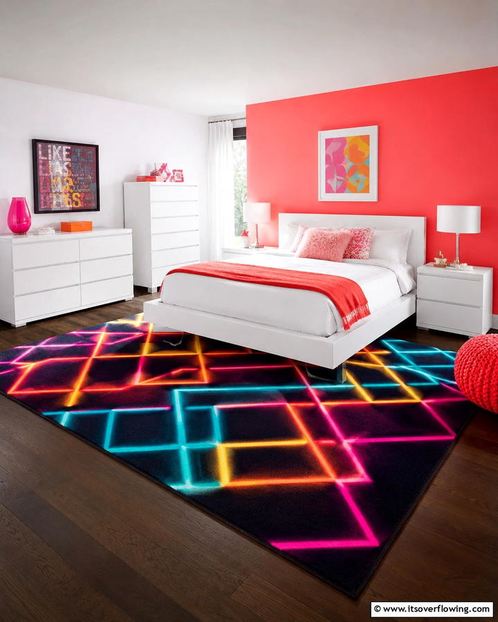 Neon Patterned Rugs - 25 Neon Bedroom Ideas for a Bold and Vibrant Look