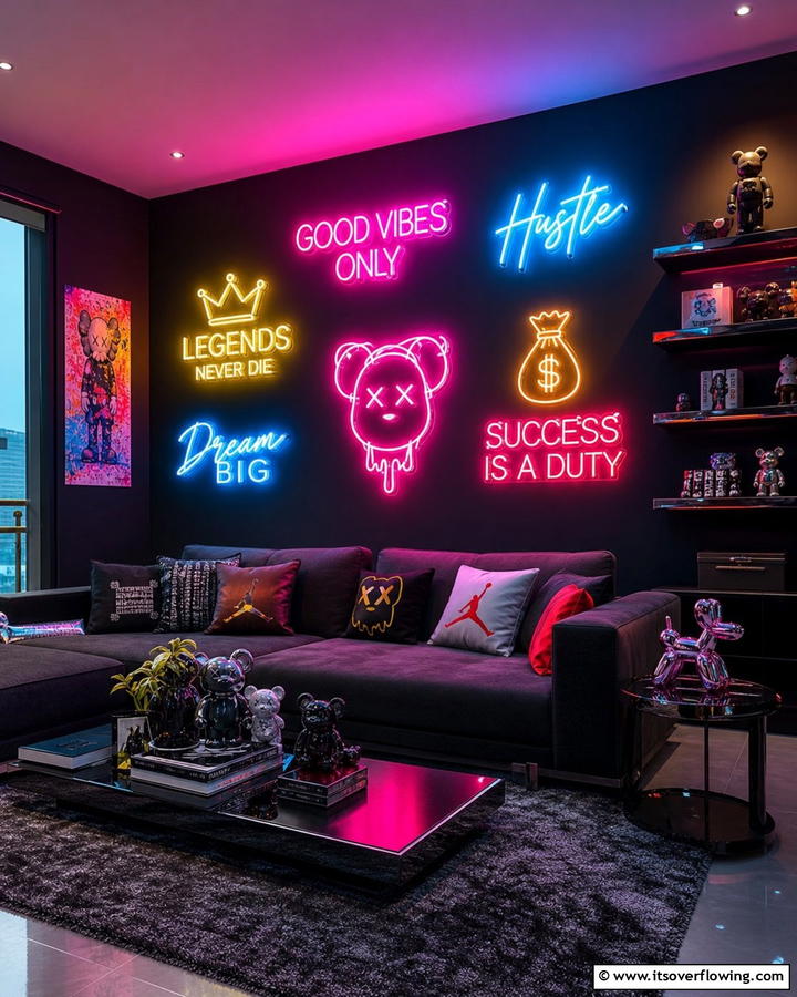 Neon Sign Accents - 30 Hypebeast Room Decor Ideas for Urban Aesthetics