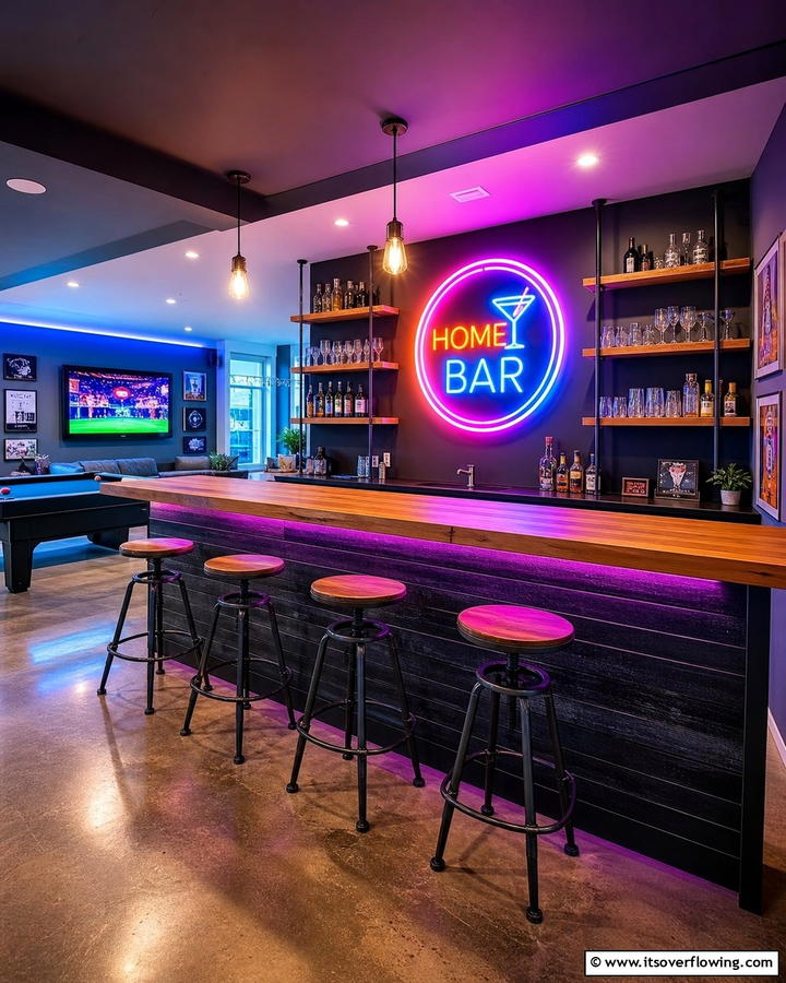 Neon Sign Bar - 30 Budget-Friendly Home Bar Ideas for Entertaining
