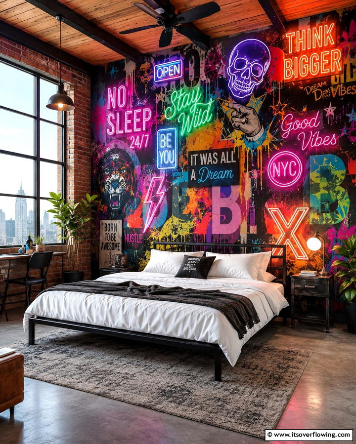 Neon Statement Wall - 25 Neon Bedroom Ideas for a Bold and Vibrant Look