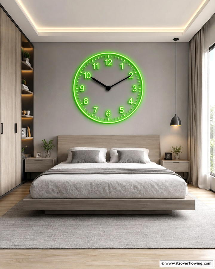 Neon Wall Clock - 25 Neon Bedroom Ideas for a Bold and Vibrant Look