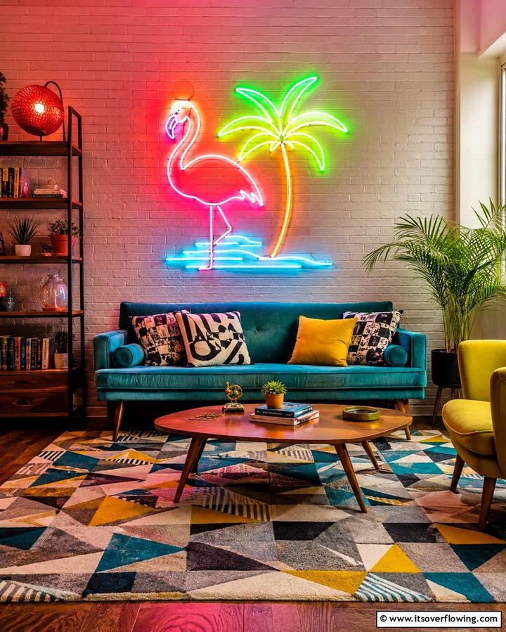 Neon Wall Signs for Playful Vibes - 25 Living Room Wall Lighting Ideas for a Bright and Inviting Space