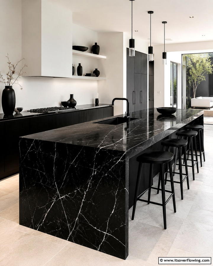 Nero Marquina Marble Countertop - 25 Marble Kitchen Countertops for Elegant Homes