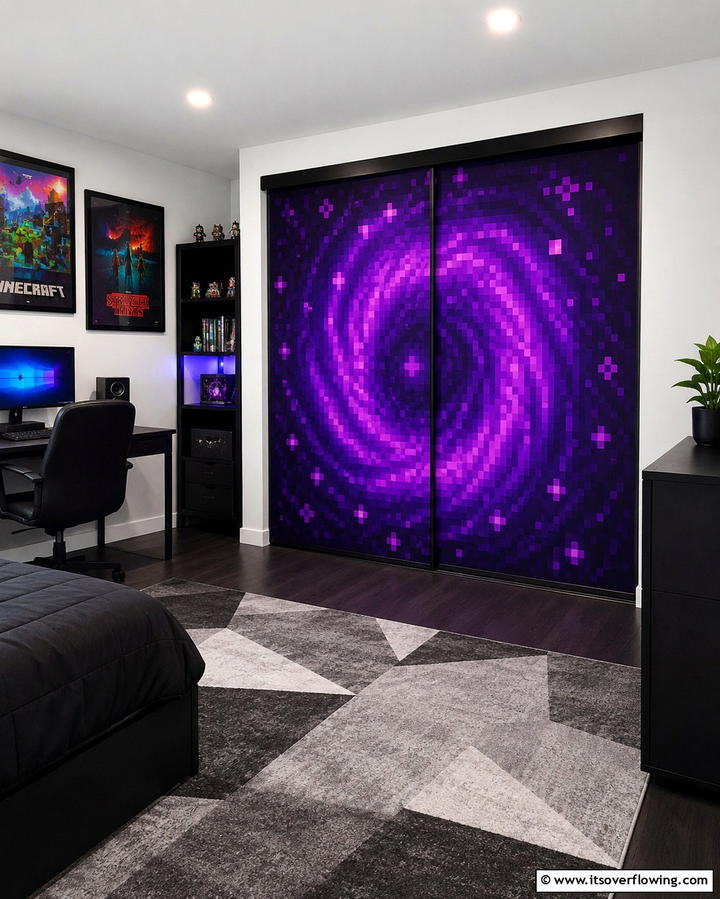 Nether Portal Closet Doors - 30 Minecraft Bedroom Ideas for Block-Inspired Fun