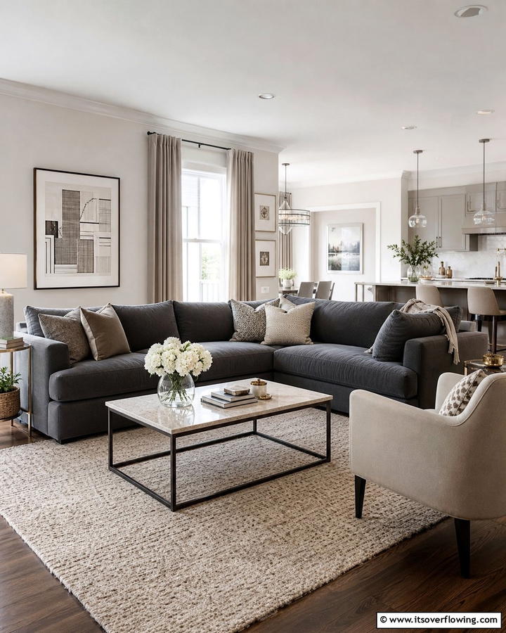 Neutral Backdrop Harmony - 21 Dark Grey Couch Living Room Styling Ideas