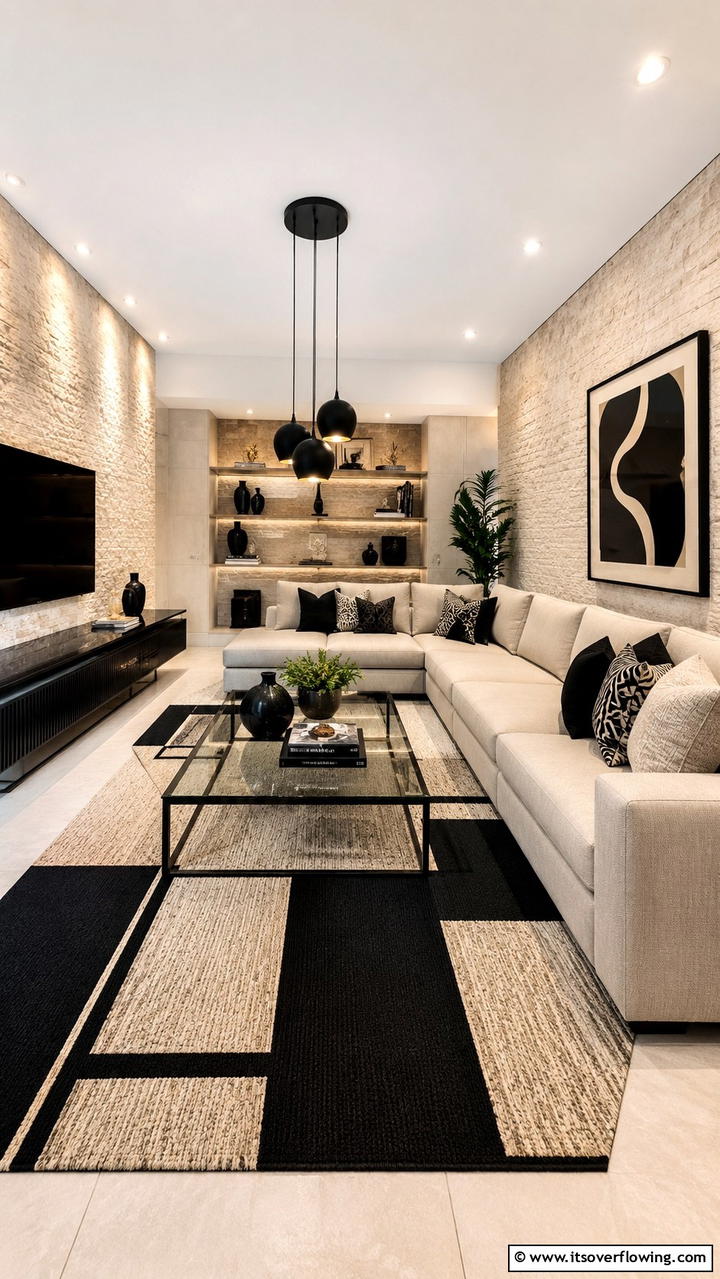 Neutral Balance with Flair - 30 Black & Beige Living Room Ideas for Modern Contrast