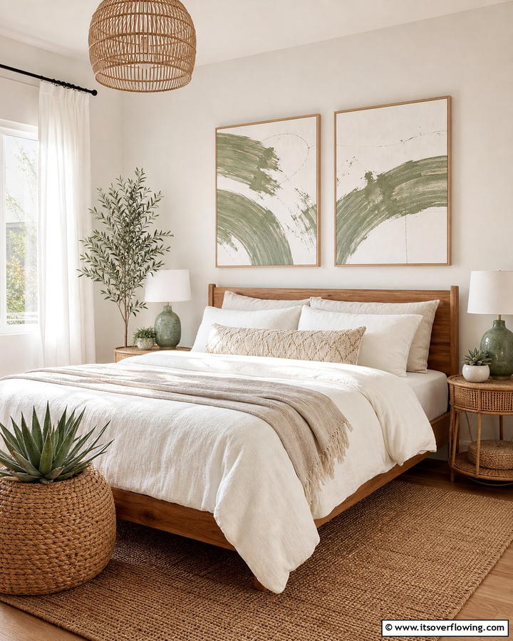 Neutral Canvases with Pops of Sage - 25 Boho Sage Green Bedroom Ideas for a Serene Retreat