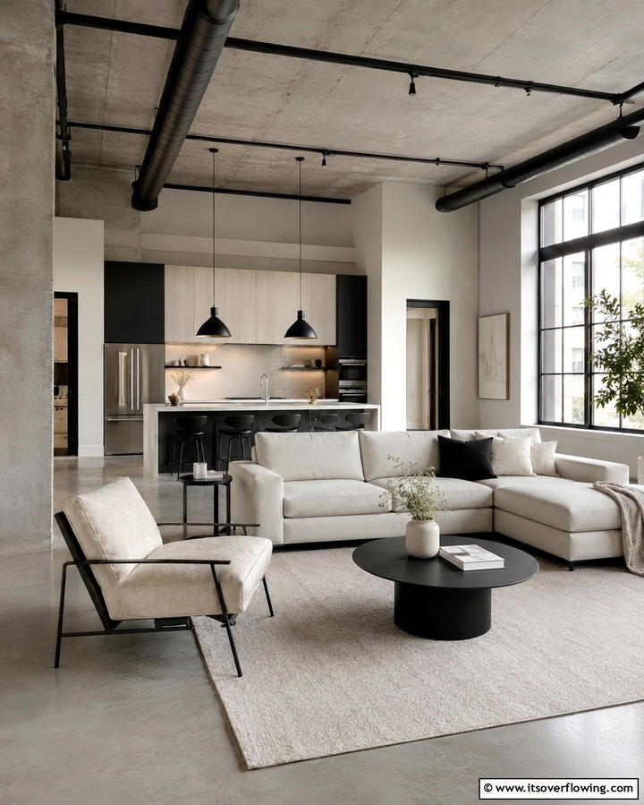 Neutral Color Palette - 30 Industrial Living Room Ideas with Urban Charm