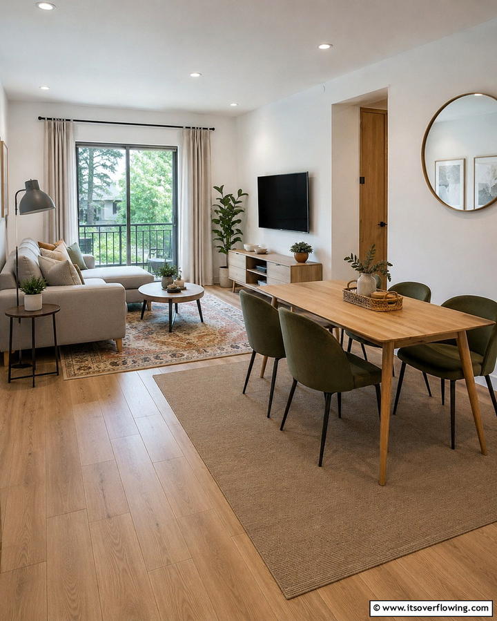 Neutral Color Palette - 20 Small Living Room Ideas With TV and Dining Table