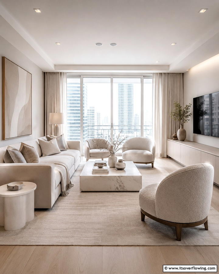 Neutral Color Palette Harmony - 30 Space-Saving Condo Living Room Ideas for Urban Dwellers