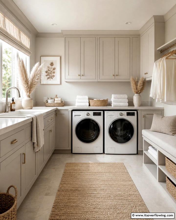 Neutral Color Palette for Timeless Elegance - 25 Farmhouse Laundry Room Ideas for Function and Style