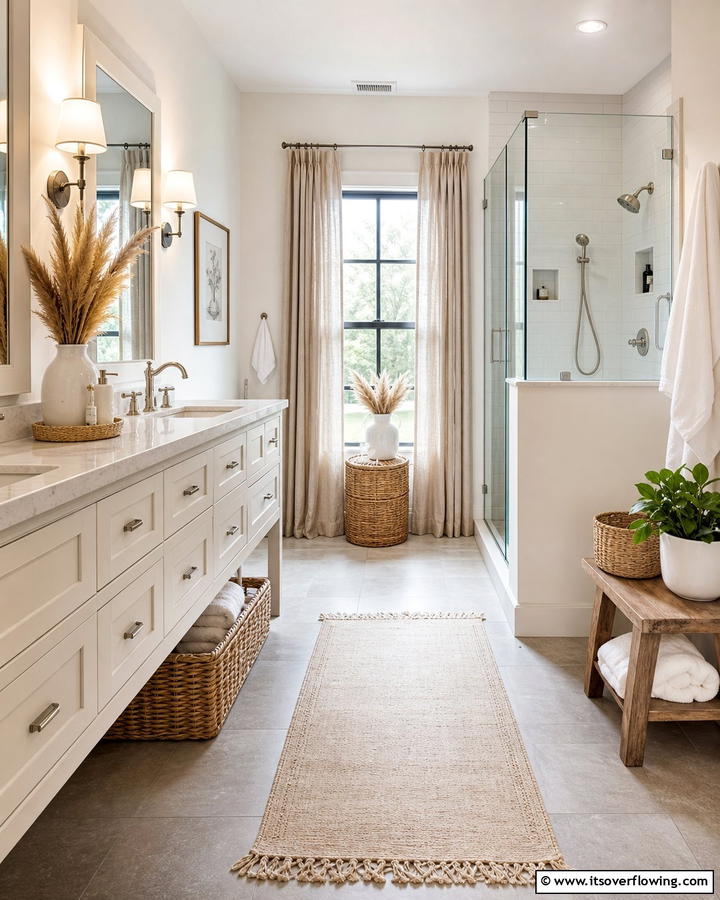 Neutral Color Palettes - 21 Modern Farmhouse Bathroom Ideas Blending Rustic Charm