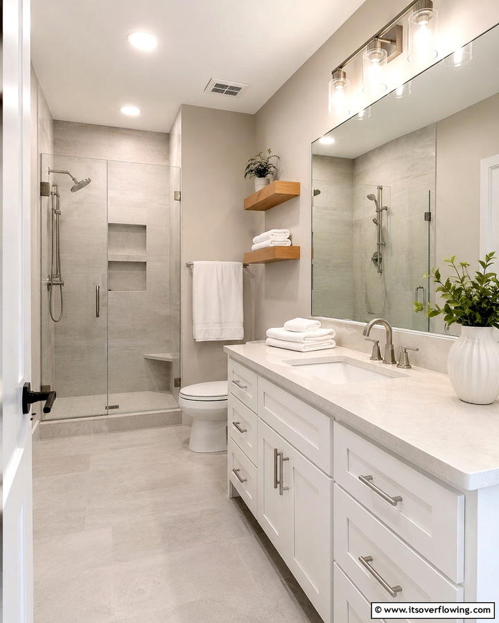 Neutral Color Schemes - 30 Small Master Bathroom Ideas for Efficient Luxury