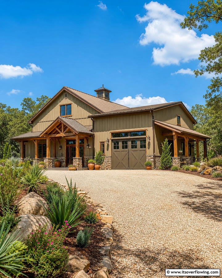 Neutral Earth Tone Palettes - 20 Barndominium Exterior Ideas for Curb Appeal