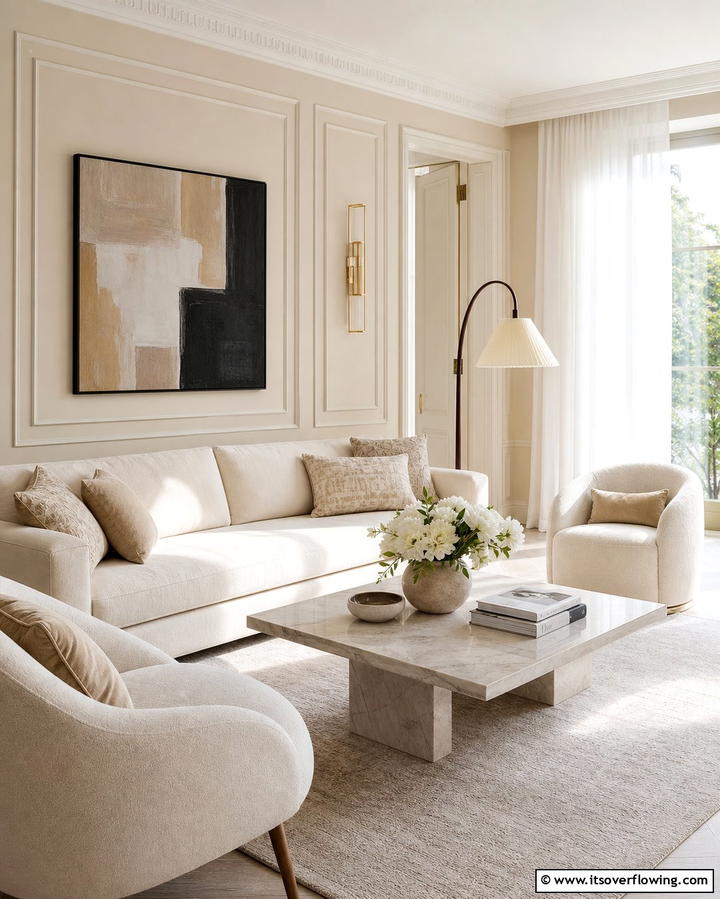 Neutral Elegance with Dulux Egyptian Cotton Walls - 25 Dulux Egyptian Cotton Living Room Ideas for Elegance