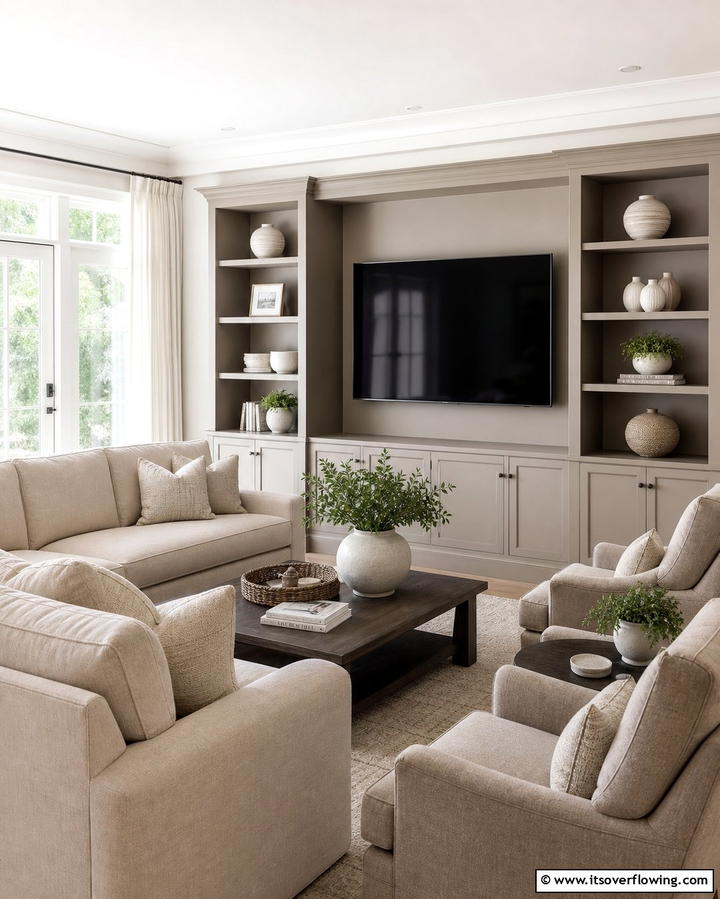 Neutral Furniture to Balance the TV - 25 Small Living Room Ideas With TV for Cozy Nights