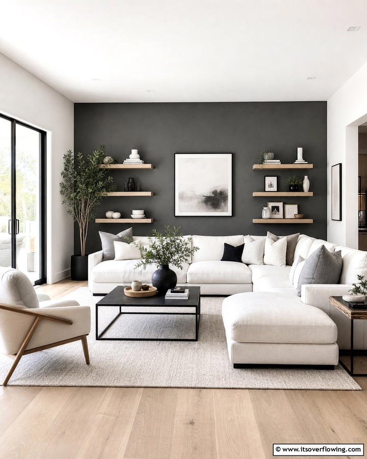 Neutral Grey and White Accent Walls - 25 Grey and White Living Room Ideas for Modern Homes