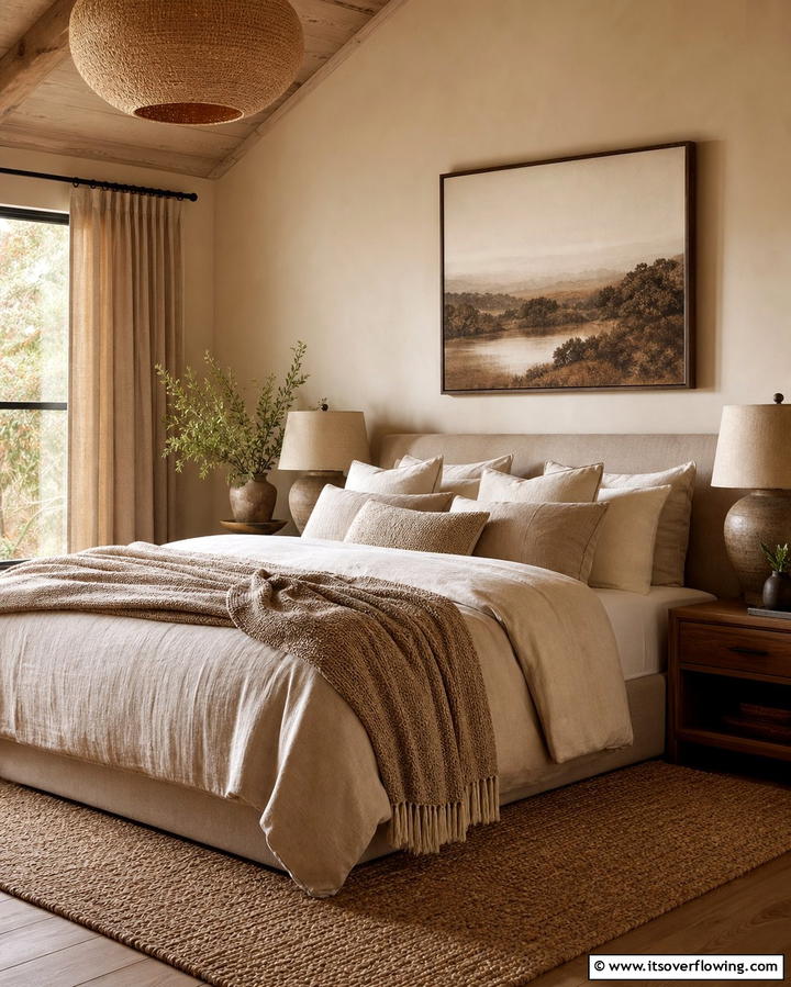 Neutral Layers for a Cozy Retreat - 25 Tan Bedroom Ideas for a Warm and Cozy Space