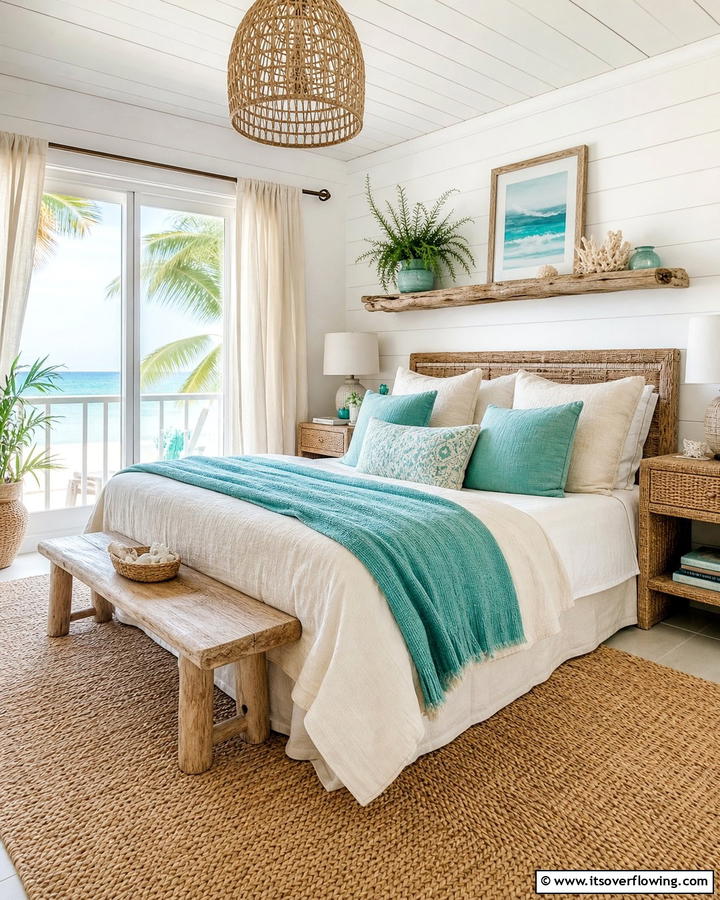 Neutral Palettes with Pops of Ocean Hues - 20 Boho Beach Bedroom Ideas for a Relaxing Retreat