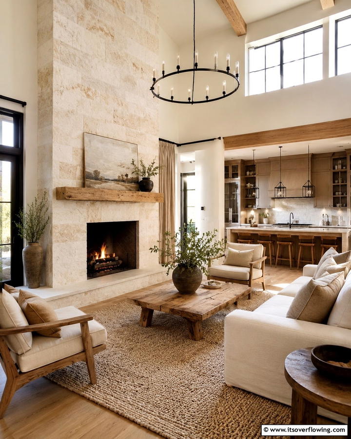 Neutral Stone Tiles - 25 Farmhouse Fireplace Tile Ideas for a Rustic Look