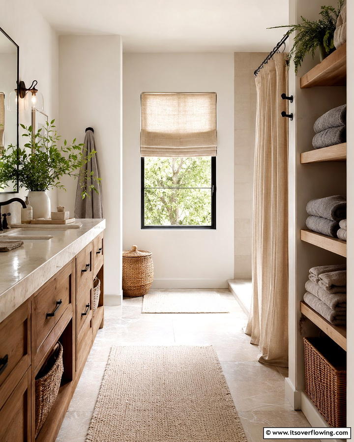 Neutral Textiles for a Soft Natural Look - 25 Earthy Bathroom Ideas for a Natural Retreat