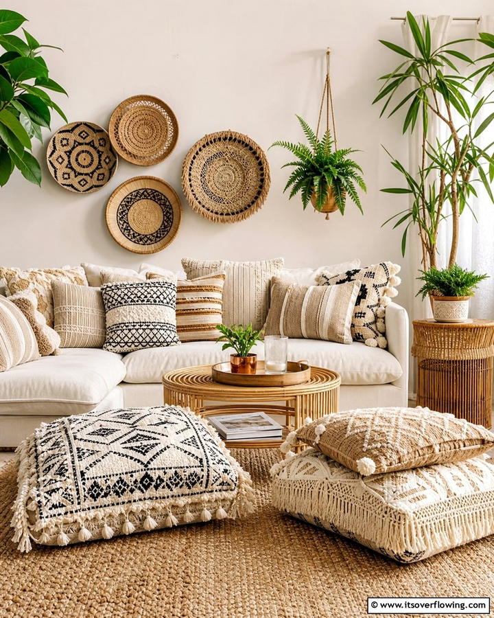 Neutral Throw Pillows for Layering - 20 Neutral Boho Living Room Ideas for a Relaxing Vibe