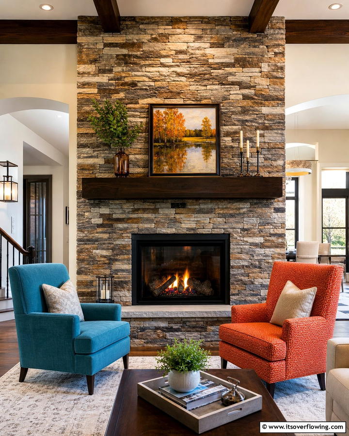 Neutral Tone Perfection - 25 Stacked Stone Fireplace Ideas for a Rustic Look