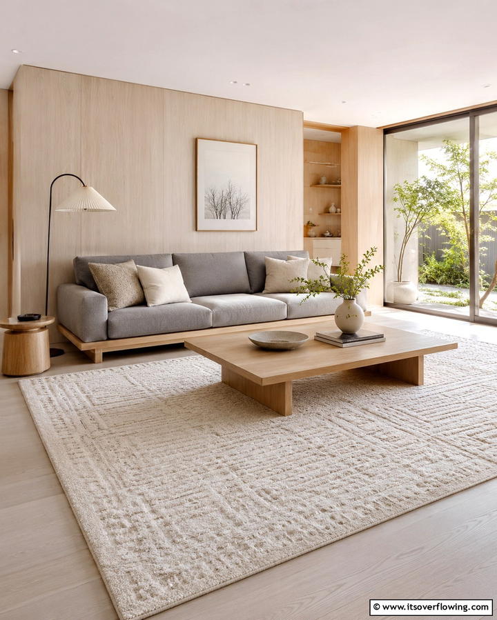 Neutral Toned Area Rugs - 25 Japandi Living Room Ideas for Minimalist Elegance