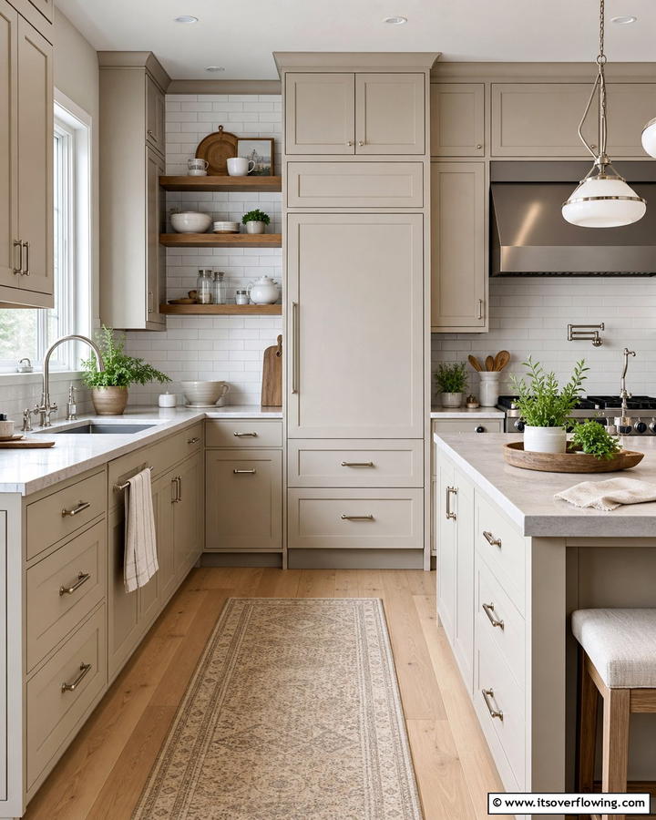 Neutral Toned Cashmere Cabinets - 20 Luxurious Cashmere Kitchen Ideas for a Cozy Feel