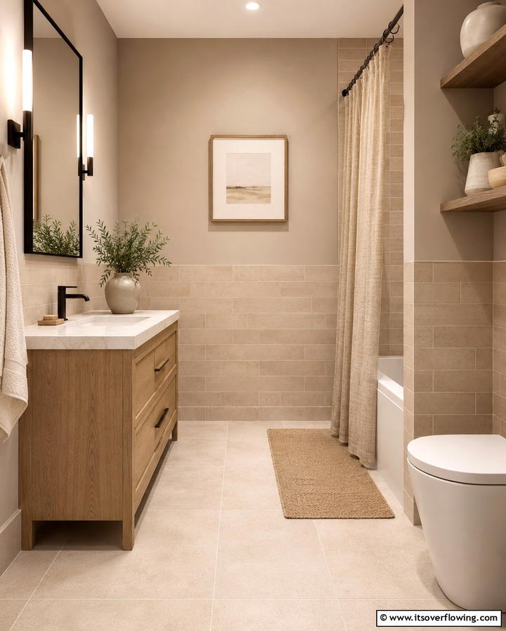 Neutral Tones for a Calming Effect - 30 Half-Wall Tile Bathroom Ideas for Functional Style
