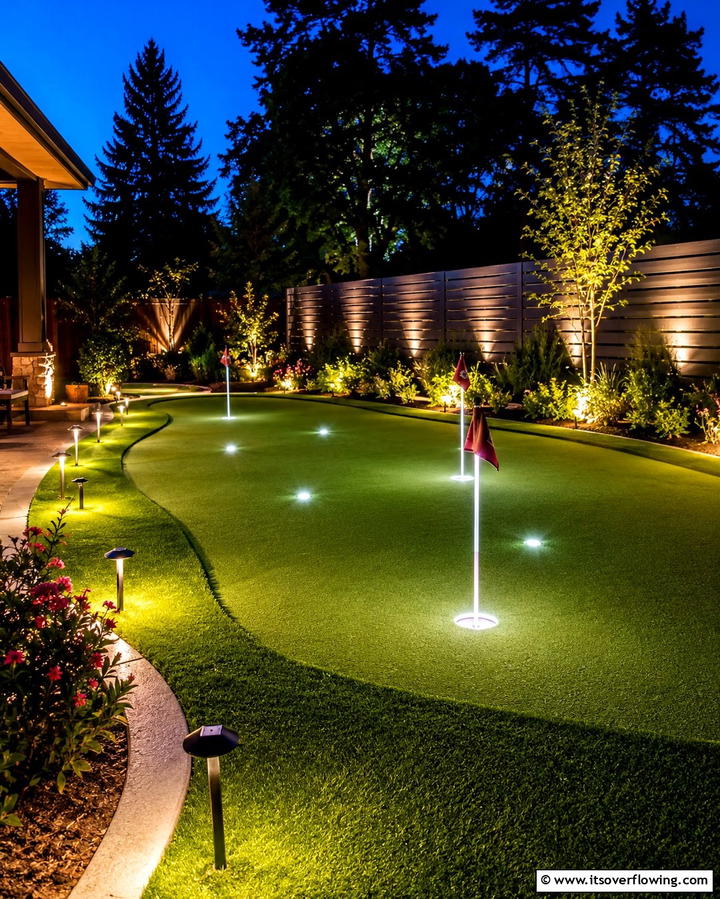 Nighttime Putting Greens with Lighting - 25 Backyard Putting Green Ideas for Golf Enthusiasts