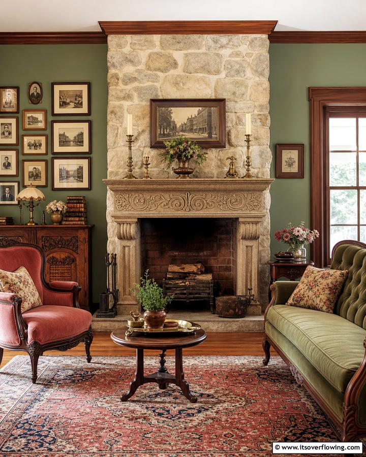 Nostalgic Vintage Revival - 21 Rustic Stone Fireplace Designs for Cozy Living Rooms