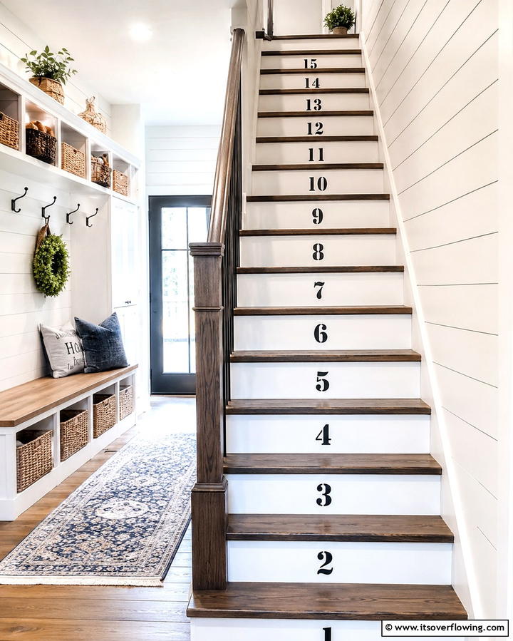Numbered Risers - 25 Painted Stair Ideas to Transform Your Home
