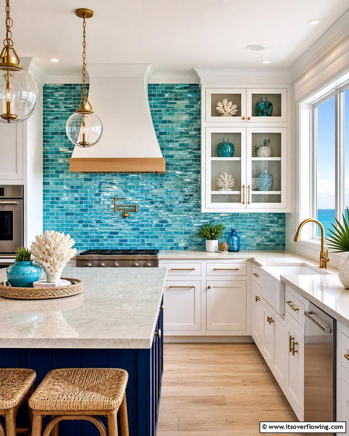 Ocean Blue Backsplash Tiles - 25 Coastal Kitchen Ideas for a Beach-Inspired Look