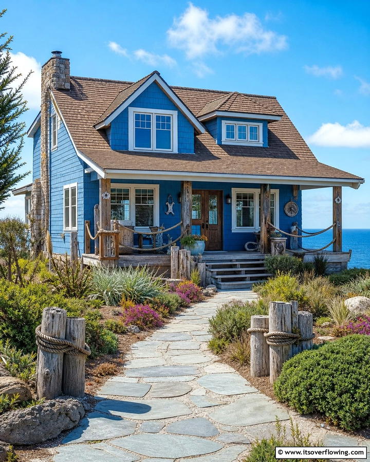 Ocean Blue and Brown Roof for a Relaxing Retreat - 25 Stunning Blue Exterior Home with Brown Roof Ideas