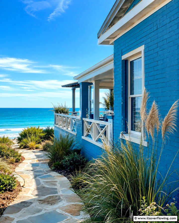 Ocean Blues for Coastal Inspiration - 25 Painted Brick Houses Ideas for a Fresh Look