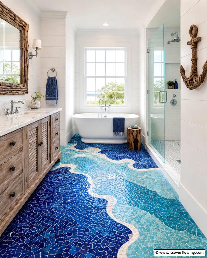 Ocean Inspired Blue Hues - 25 Bathroom Mosaic Floor Tile Ideas for Unique Style